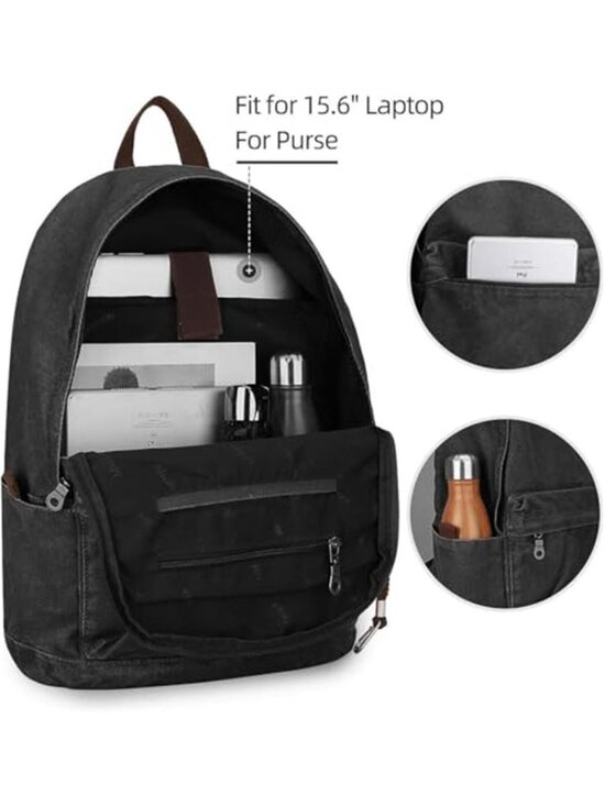 Canvas Backpack Laptop 15 In USB Charging Anti Theft School Travel Black Bag New main image 5